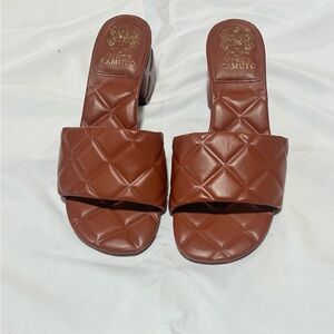 Vince Camuto Brown Quilted Slip-On Mules